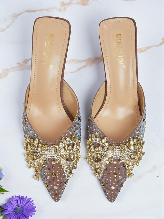 Rhinestone Mules Women's - Toe Glitter Slip-On Pointed