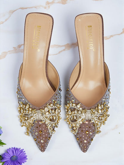 Rhinestone Mules Women's - Toe Glitter Slip-On Pointed