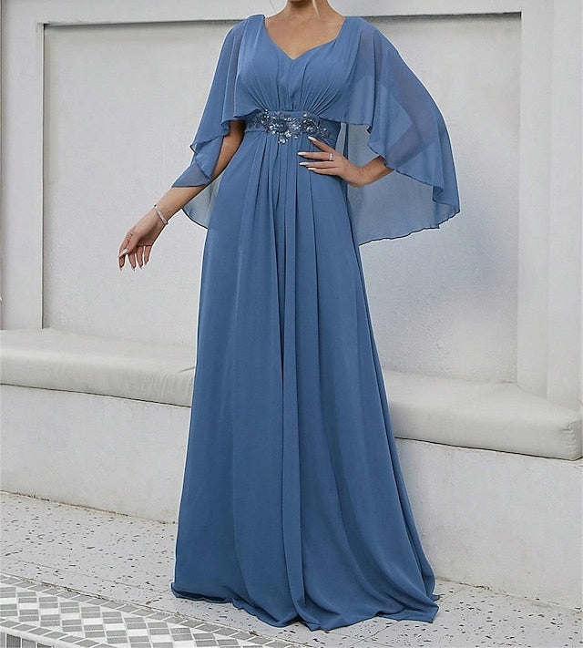 of Neck the Party Dress V Bride Mother Elegant Floor