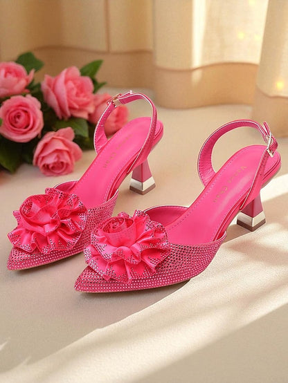 Rhinestone Heels Floral Slingback Women's with Purple