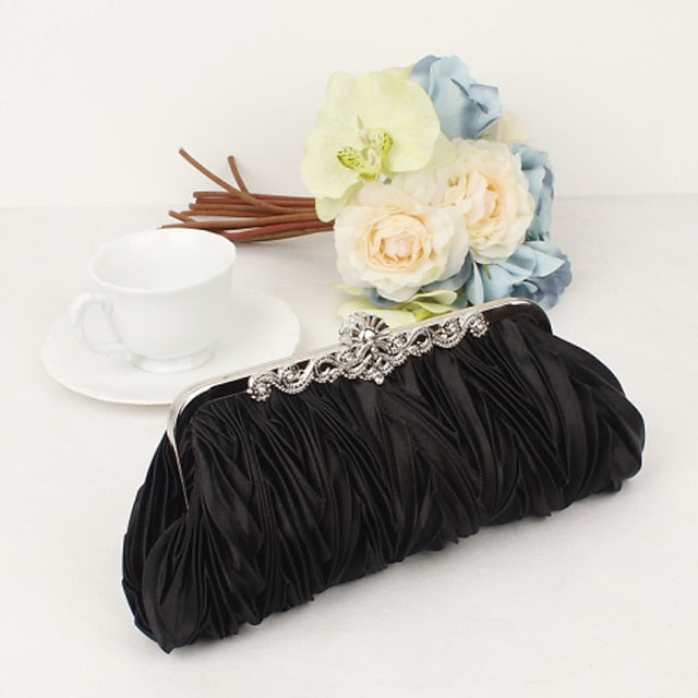 – Pleated Women's Clutch Elegant White Evening Satin