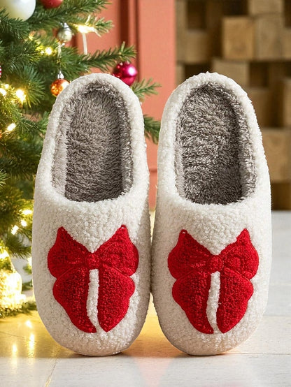 Bowknot - White Red Women's and Design Soft with Slippers