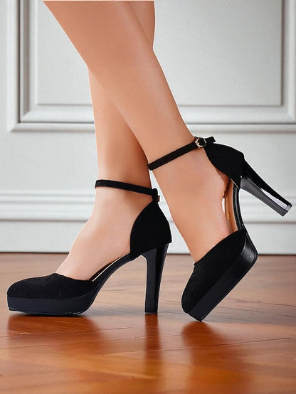 Strap Platform Suede Ankle Burgundy High Heel 1950s Women's