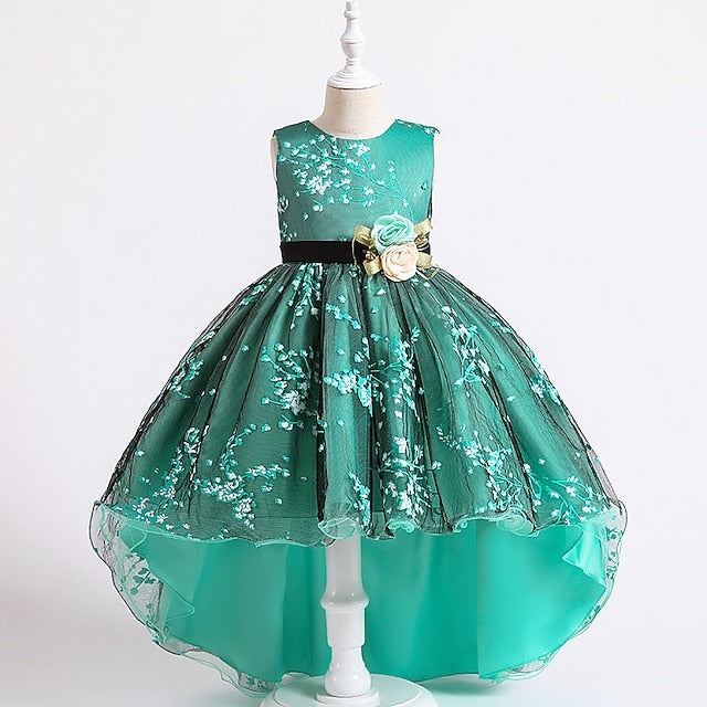 Floral Colored Solid Dress Girls' Kids Wedding Sleeveless