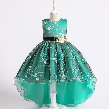 Floral Colored Solid Dress Girls' Kids Wedding Sleeveless