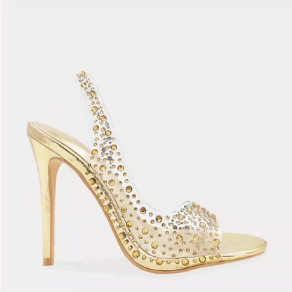 Transparent Heel Women's – High Sandals Rhinestone Clear