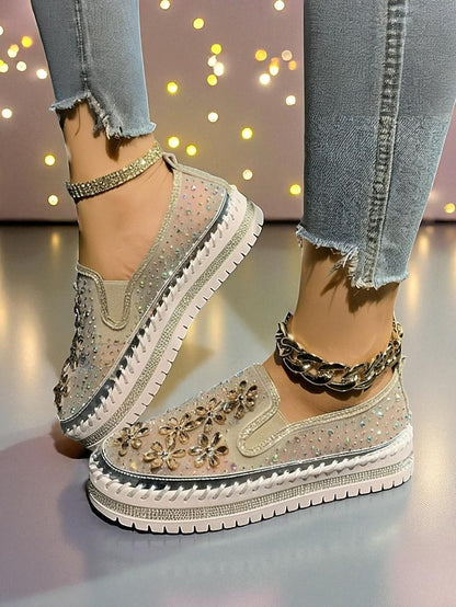 Sneakers Slip-On Rhinestone Mesh Embellished Women's with