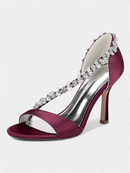 with High T-Strap Champagne Crystal – Women's Heels Satin