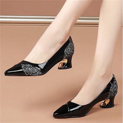 Block Women's Faux Heels Leather Patent Glitter-Accented