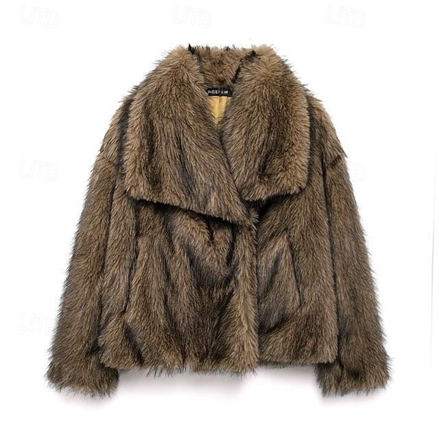 Women's Fur Furs Warm Pocket Faux Comfortable Coat