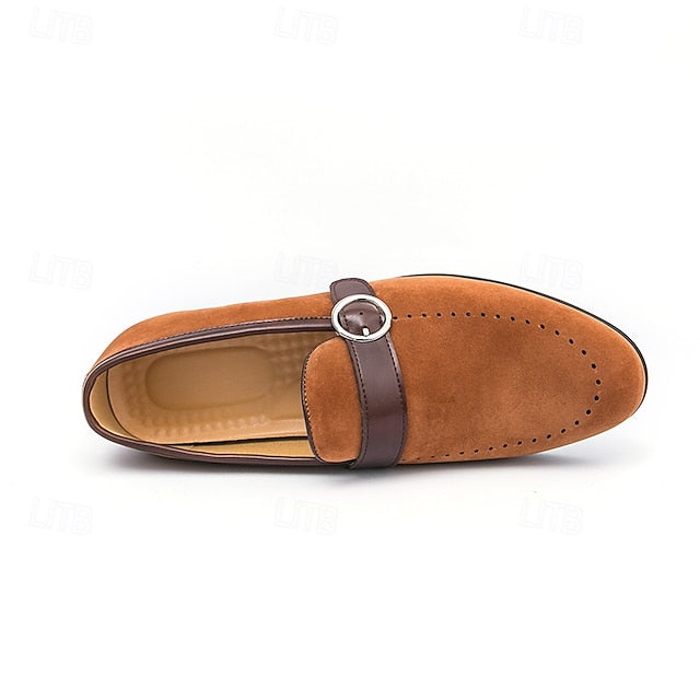 Strap Brown Men's Suede Slip-On Faux Loafers with Buckle