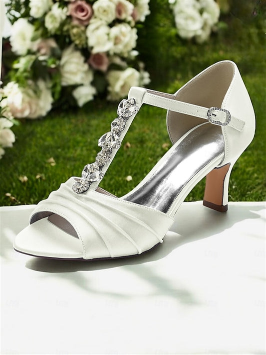 Crystal Bridal Open-Toe with Detail Heels Satin White –