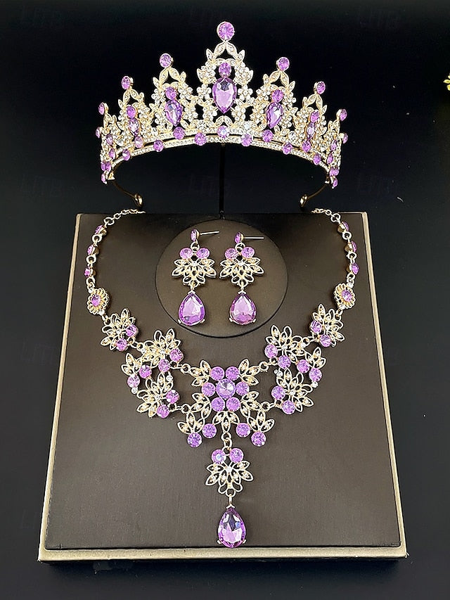 Jewelry and Tiara Elegant Silver Rhinestone Set – Women's