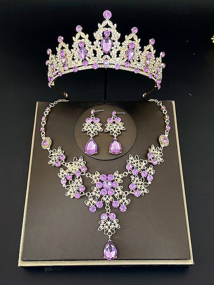 Jewelry and Tiara Elegant Silver Rhinestone Set – Women's