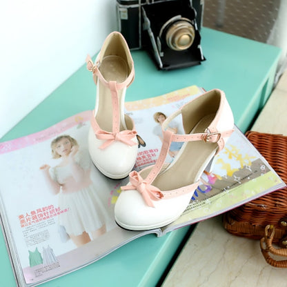 White Women's Heels Black T-Strap High Leather Patent with