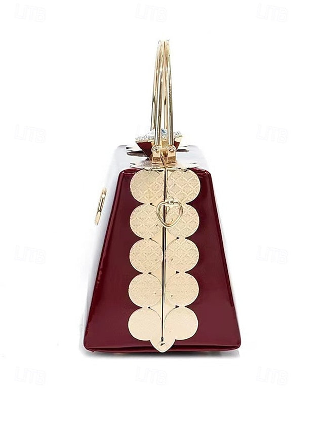 Evening Burgundy with Handbag Patent Leather Gold Women's