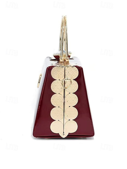 Evening Burgundy with Handbag Patent Leather Gold Women's