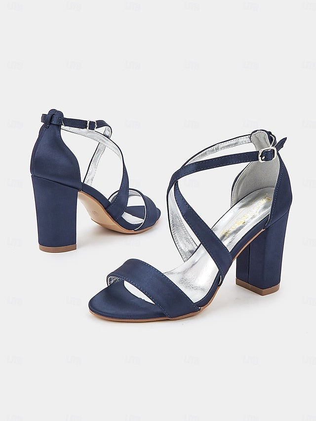 Heel Strappy – Women's Satin Sandals Elegant Block