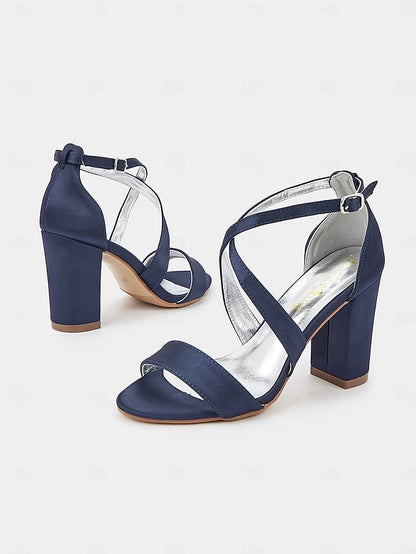 Heel Strappy – Women's Satin Sandals Elegant Block
