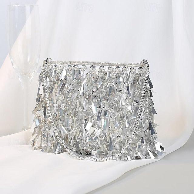 Sparkling Crystal Evening and Fringe with Black Clutch Luxurious