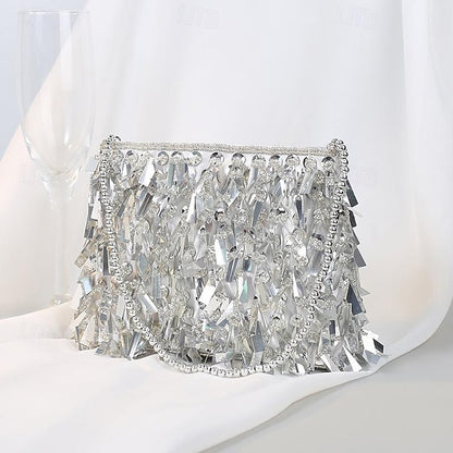 Sparkling Crystal Evening and Fringe with Black Clutch Luxurious