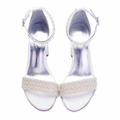 Pearl Strap White Embellished Ankle Ivory Women's Block