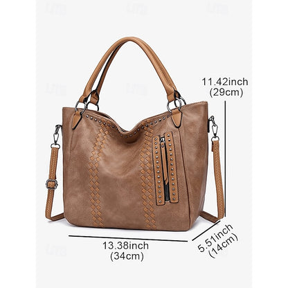 Brown Faux – Women's Tote Bag Handbag Leather Spacious
