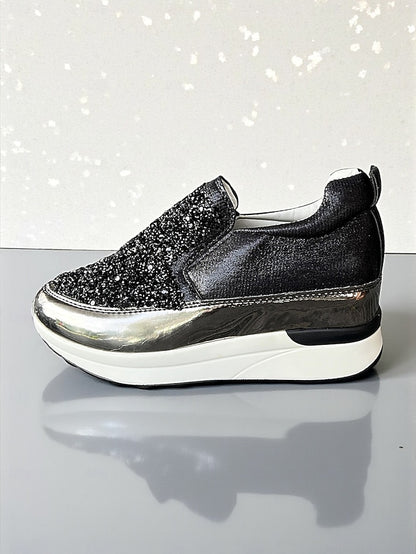 Black with Sneakers Slip-On Metallic Glitter Women's
