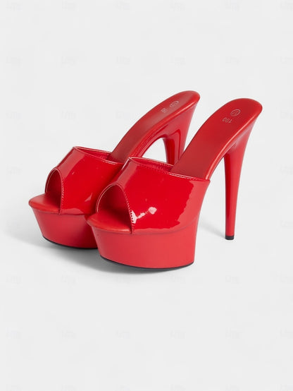 Women's with Heels Leather Patent Platform High Red