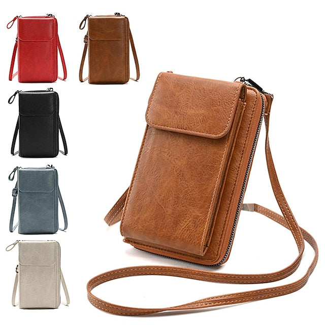 with Zipper Wallet Vintage Faux Crossbody Leather Women's