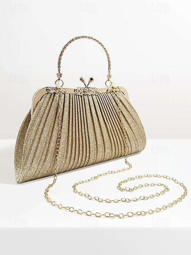 Women's Clutch with Glitter Evening Vintage Pleated Purse