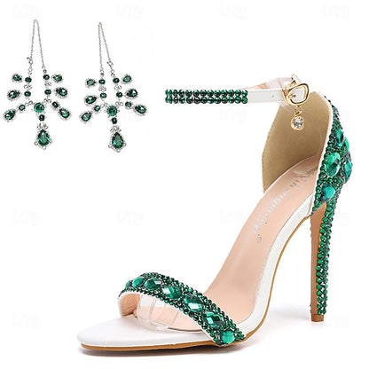 Green Matching Women's Heels Rhinestone Ankle Stiletto with