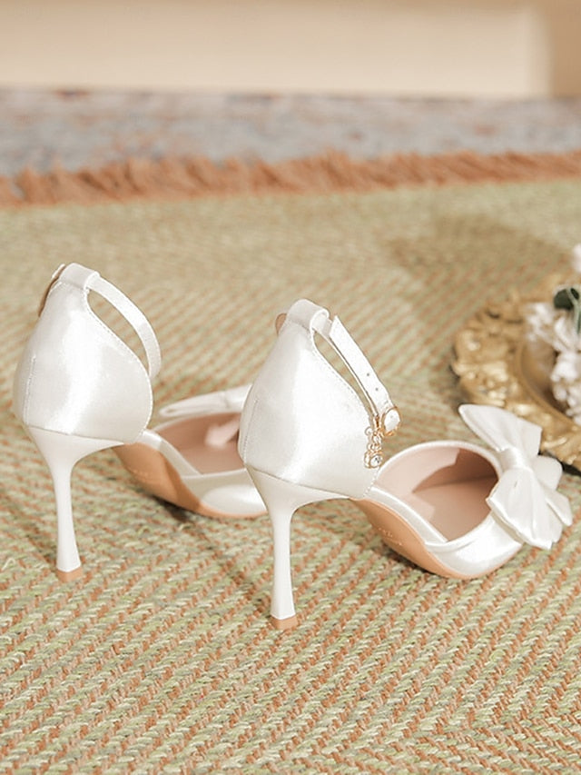 Pointed Women's Bow Classy Strap Pumps Champagne – Ankle