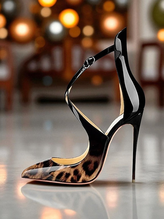 Purple Women's - Leather Strappy Heels Patent Stiletto