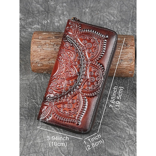 Handmade with elegant mandala leather wallet continental pattern