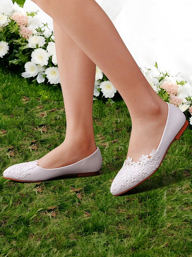Brides Women's – Ballet Flats for Elegant White Lace