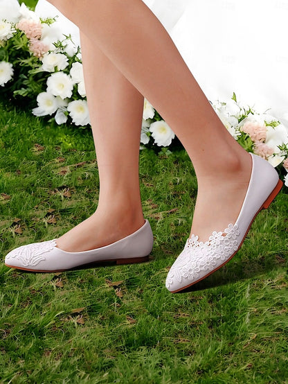 Brides Women's – Ballet Flats for Elegant White Lace