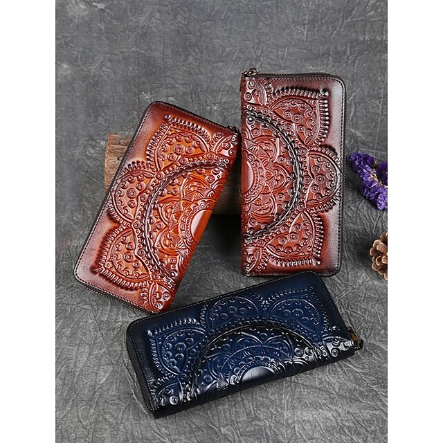 Handmade with elegant mandala leather wallet continental pattern