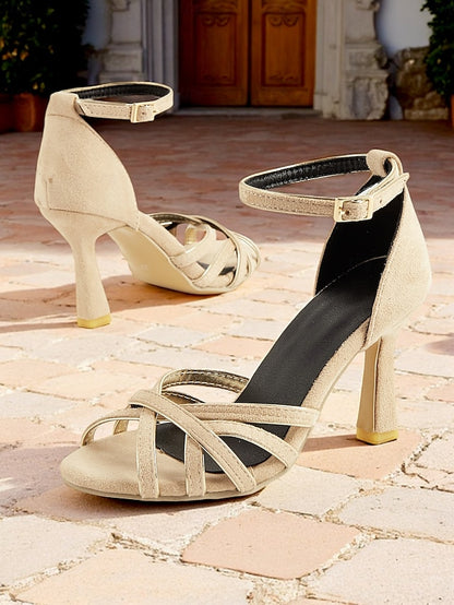 Nude Strappy – Suede 1950s Elegant Ankle Women's Heels