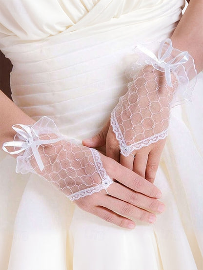 Bridal Wedding White Gloves Lace Fingerless – Elegant