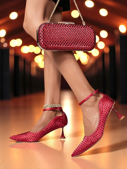 and Green Matching Bag Heels Clutch Set Women's Rhinestone