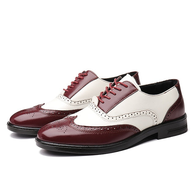 Men's Shoes Burgundy and Oxford Brogue Wingtip White