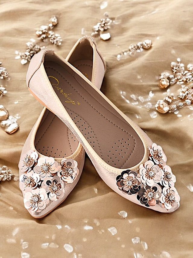 Floral Flats Embellished Foldable Comfortable Women's –
