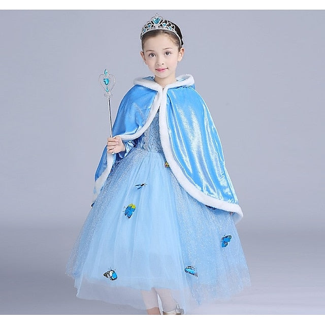 With Hooded Princess Cape Dress Cloak Set Elsa Crown Tulle