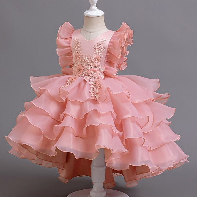 Girls' Dress Asymmetrical Kids Party Floral