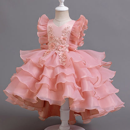 Kids Party Girls' Asymmetrical Dress Floral