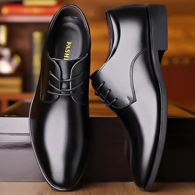 – Men's Shoes Black Classic Lace-Up Derby Glossy Formal