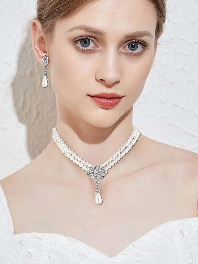 Jewelry Necklace – Set Double-Layer Elegant Bridal Pearl