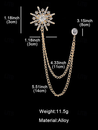 Crystal Gold with Star Elegant Stylish Chains Lapel Pin –