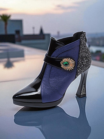 Ankle High Heel Glitter Boots Women's